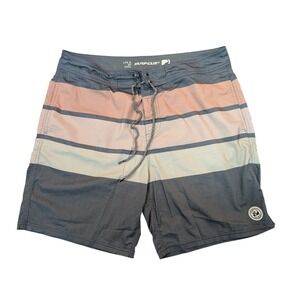 Surfcuz Mens Striped Board Shorts Grey Coral Pink Beach Swim Trunks Size 36